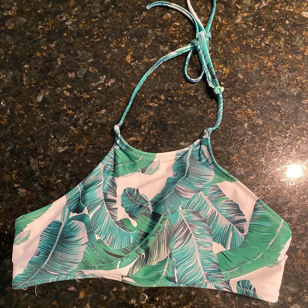 Leaf print halter tie back bikini